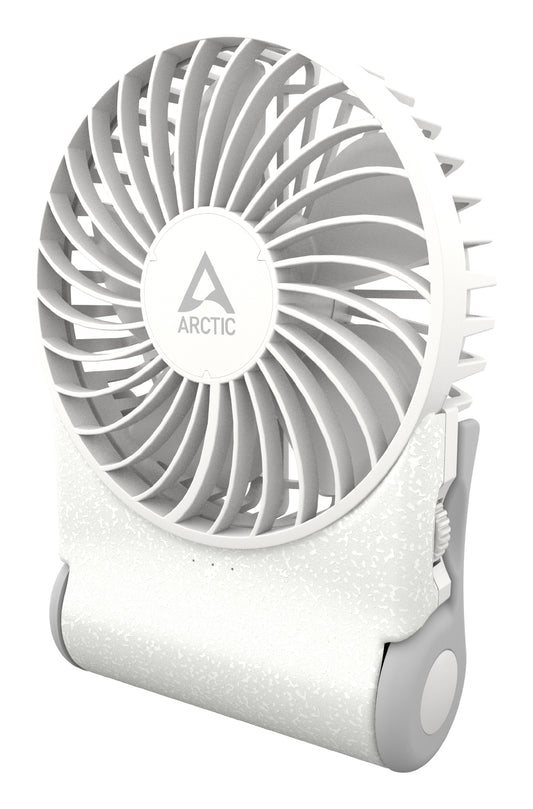 ARCTIC Summair 2Go Powerful Handheld Fan, Up to 77 Hours of Battery, Ergonomic Handle with Fold-Out Stand, White