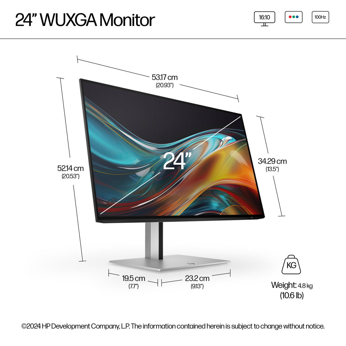 HP Series 7 Pro 24 inch WUXGA Monitor - 724pn 24" WUXGA IPS Monitor, 100Hz, 8X534AA#ABU, image 5
