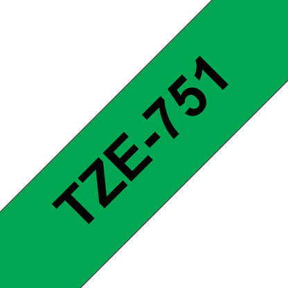 Brother TZe-751 Black on Green Laminated Tape, 24mm x 8m