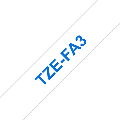 Brother TZe-FA3 Blue on White Label Tape, 12mm x 3m