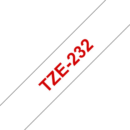 Brother TZe-232 Red on White Label Tape, 12mm x 8m