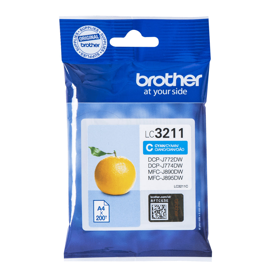 Brother LC-3211C Genuine Cyan Ink Cartridge, 200 Pages, image 2