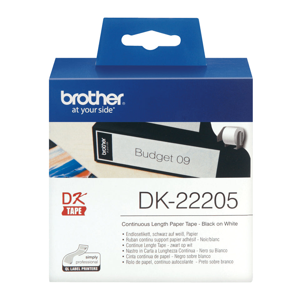 Brother DK-22205 Black on White Continuous Paper Tape, 62mm x 30.48m, image 2
