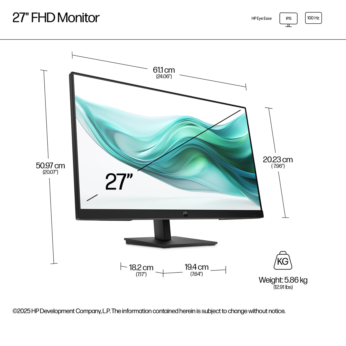 HP Series 3 Pro 27 inch FHD Monitor - 327ph 27" Full HD IPS Monitor, 100Hz, image 4