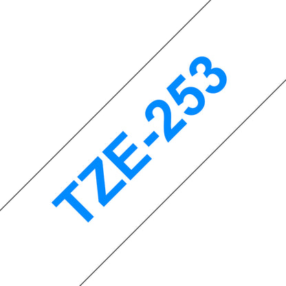 Brother TZe-253 Blue on White Laminated Tape, 24mm x 8m