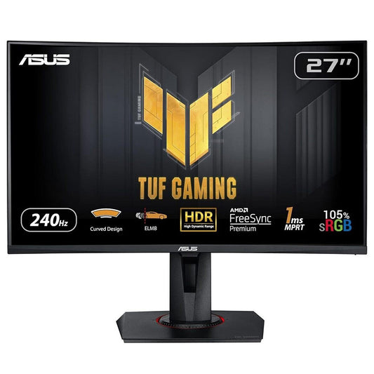 Asus 27" TUF Gaming Curved Monitor (VG27VQM), 1920 x 1080, 1ms, 2 HDMI, DP, USB, 240Hz, Freesync Premium, VESA